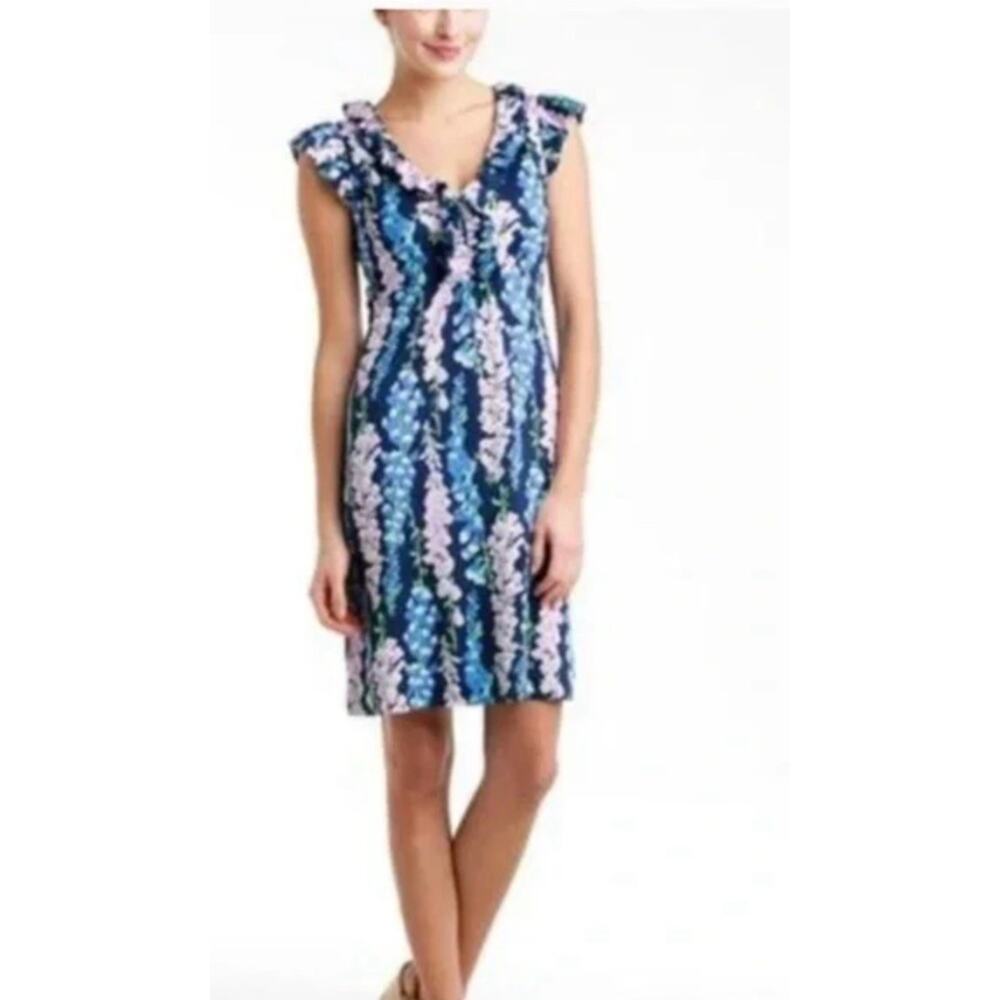 Lilly Pulitzer Clare Ruffle Dress Size M Silk Cotton Blend Jersey Foxy Foxglove
